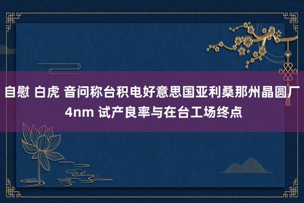 自慰 白虎 音问称台积电好意思国亚利桑那州晶圆厂 4nm 试产良率与在台工场终点